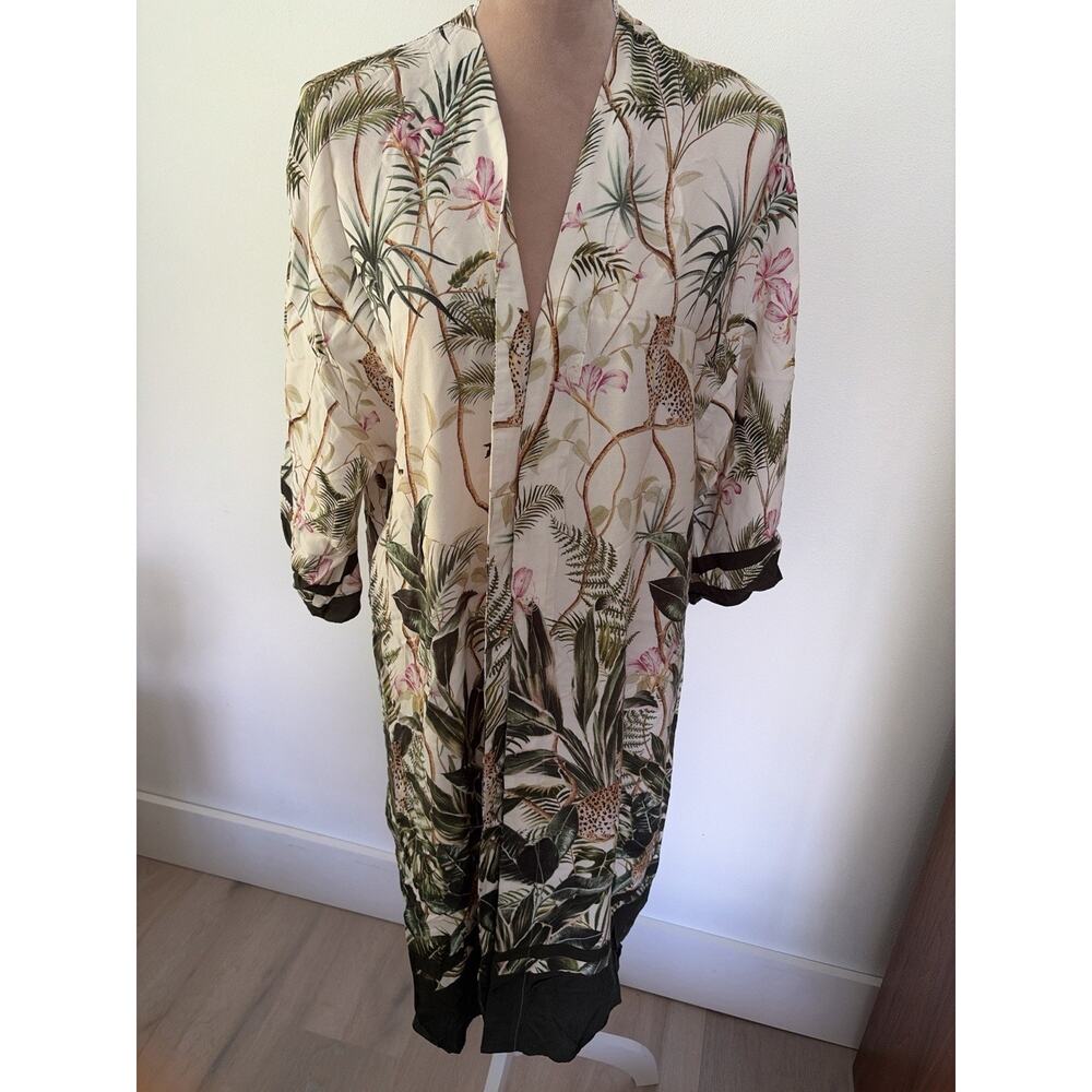 H&M Tropical Kimono Cover Up XS/S Leopard Print Lightweight Duster